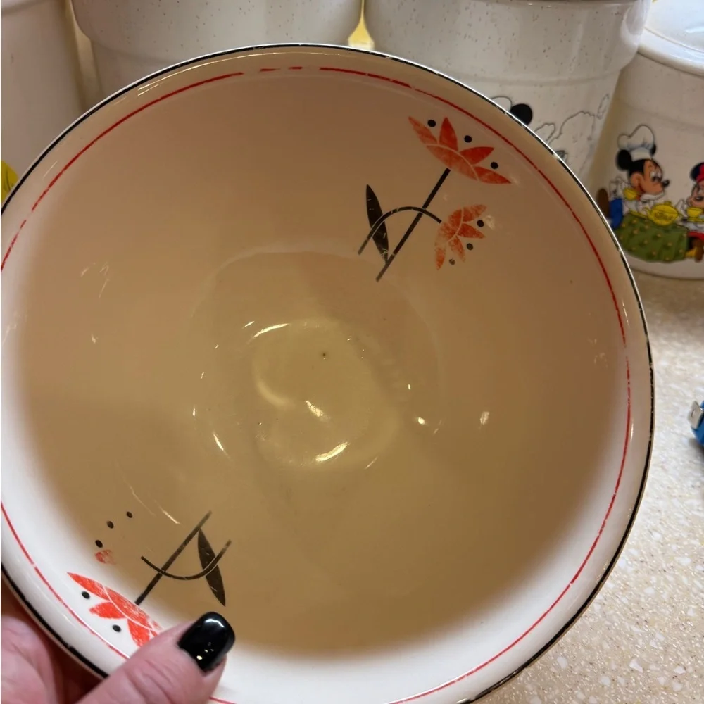 Vintage Harker Hotoven Ceramic Pottery Bowl White Dish Red Flower